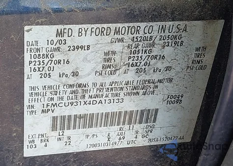 2004 Ford Escape Xlt из США, поврежденный, VIN 1FMCU931X4DA13133